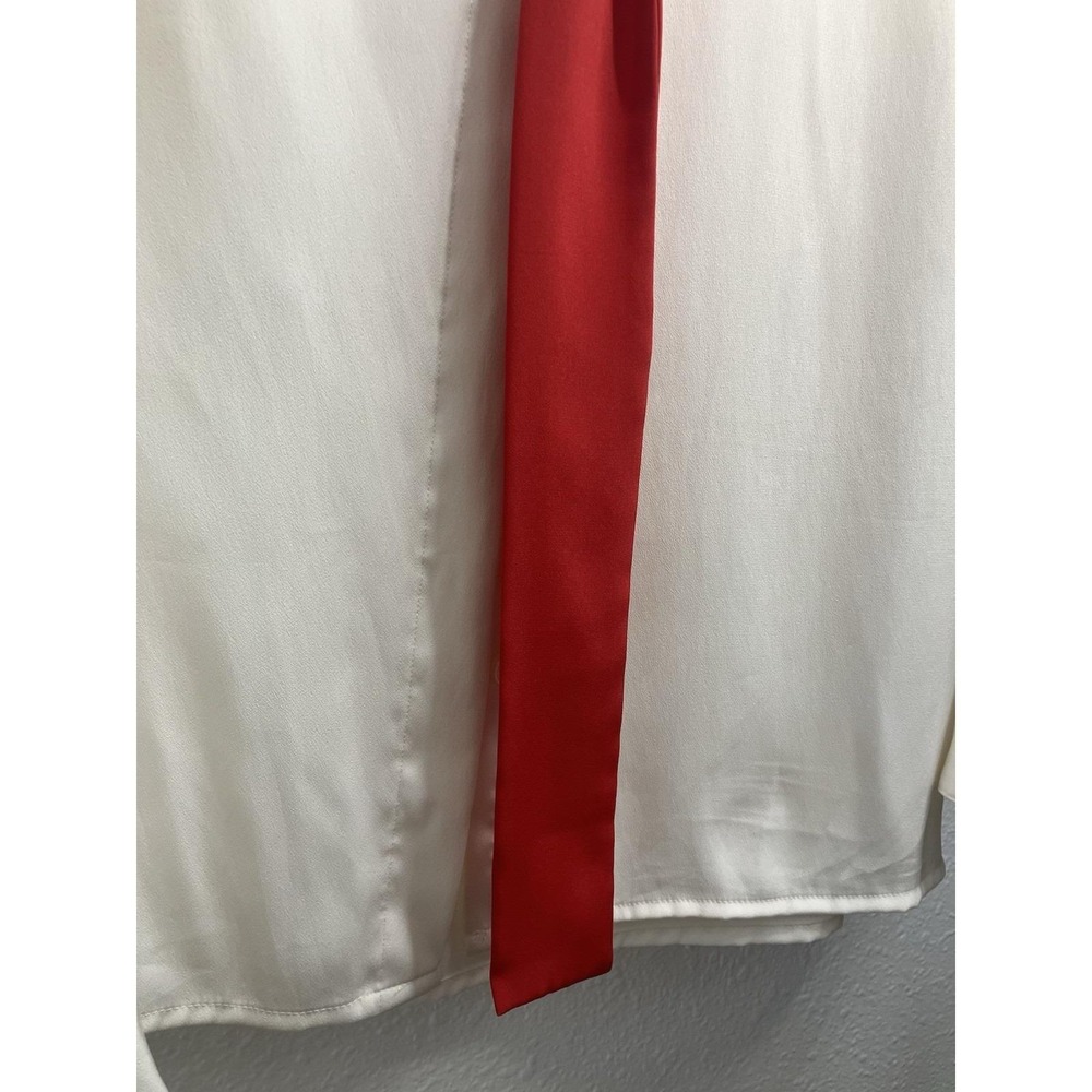 Vintage 80s Evan-Picone Ivory Silky Red Tie Neck Secretary Blouse Size 16 - Picture 2 of 10